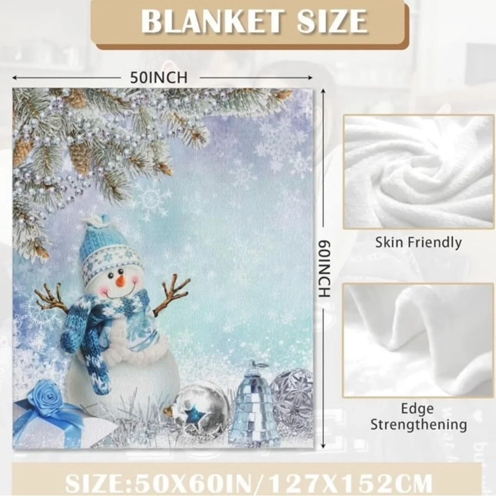 Winter Snowman Throw Blanket - Blue and White